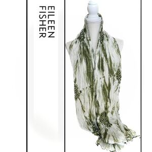 EILEEN FISHER | OS | 72” Silk Cotton Olive Shibori Tie Dye Rare Rectangle Scarf